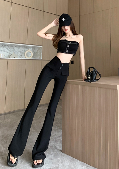 X317 pants women's 2023 new elastic high-waisted casual pants lengthened slim and micro-flared pants