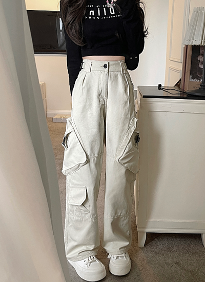 X318 กางเกงคาร์โก้ใหม่อินเทรนด์แบรนด์ไฮสตรีทดีไซน์ขาตรงกางเกงลำลองขากว้าง