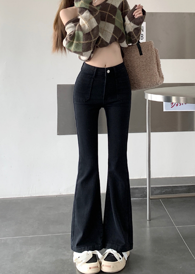 X368  black flared pants with high waist and all-match slim horseshoe pants