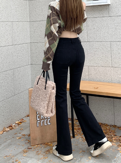 X368  black flared pants with high waist and all-match slim horseshoe pants