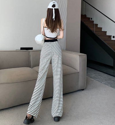 X321 spot loose striped wide-leg trousers waist contrast color drawstring spring and summer trousers