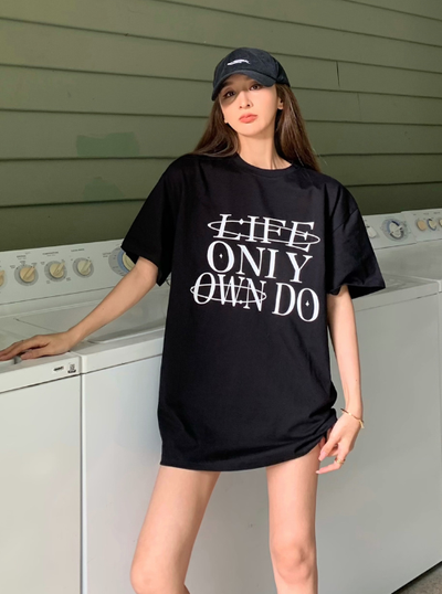 X119  New style loose letter printing short-sleeved mid-length T-shirt