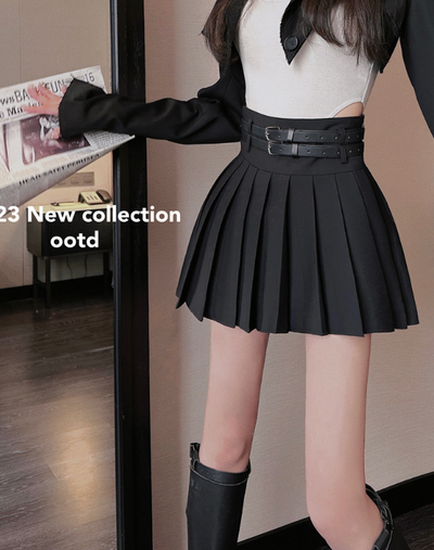 X574 New double belt anti-light safety pants pleated skirt skirt
