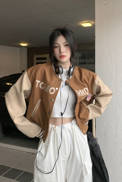 X491 Autumn new baseball jacket women's spring and autumn contrast color splicing