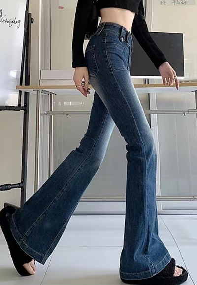 X296 New dark blue high waist jeans women's