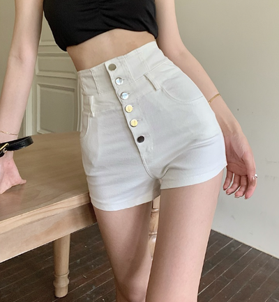 X497 New high-waisted short wrapped buttoned jeans versatile A-line shorts