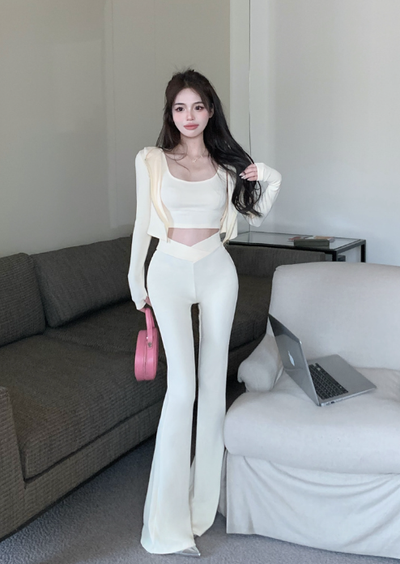 X466  fashionable lazy sports suit cardigan suspenders long-sleeved casual three-piece suit