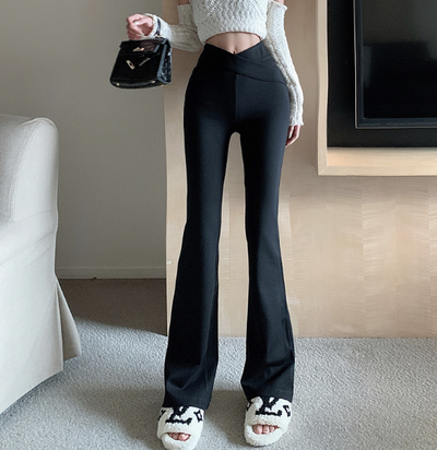 X610  niche elastic high waist slim casual micro flared pants
