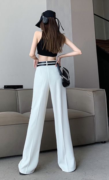 X538  spring and summer suit white high-level drape suit double belt loose wide-leg casual mopping trousers