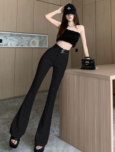 X539 spring and summer new high-end double belt trousers women's fashion high waist thin all-match temperament mopping trousers
