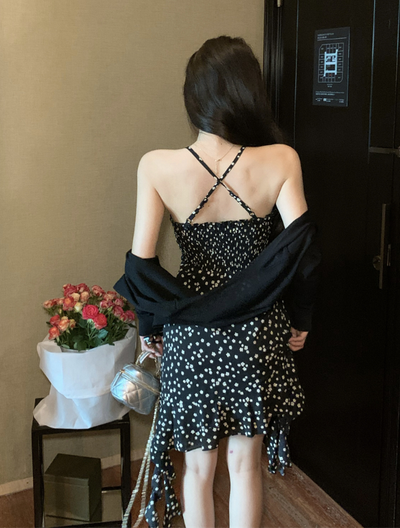 X630 Set irregular skirt cross suspender dress + cardigan Summer Style Korea