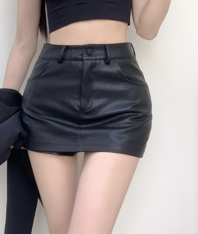 X544 new  slim ultra short PU leather bag hip skirt pants