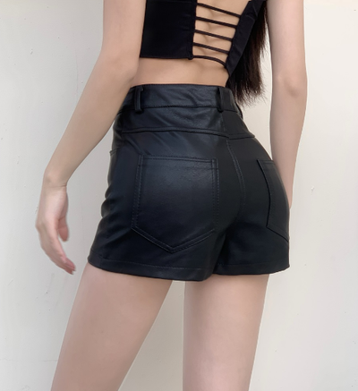 X544 new  slim ultra short PU leather bag hip skirt pants